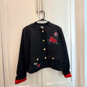 Floral Embroidered Woman Jacket - Black and Red